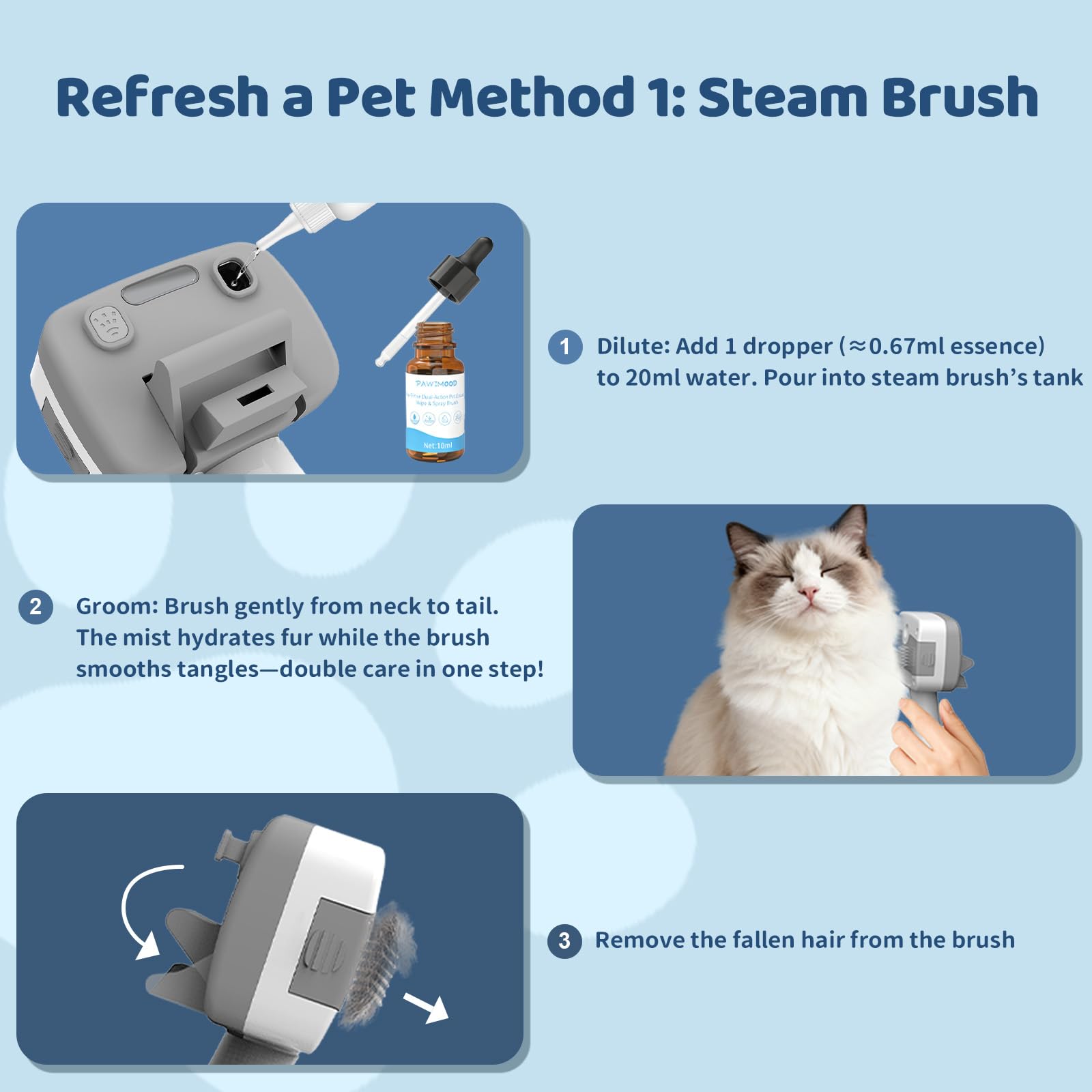 Pawimood brosse vapeur pour soin renforcé du pelage.