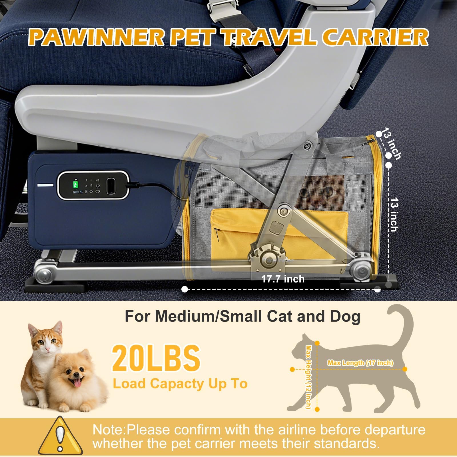 Pawinner porte-chat capacité jusqu’à 20 livres, pratique pour petits chiens et chats.