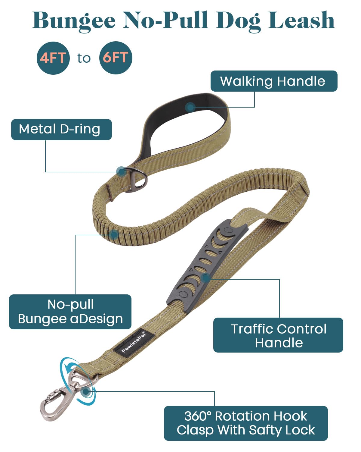 Laisse bungee PawistaPal absorbant les tirages pendant la marche.