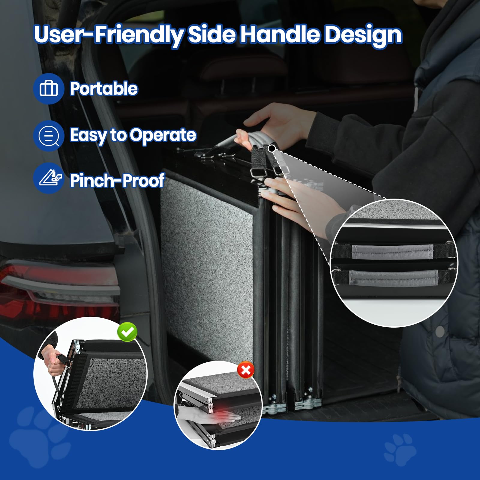 Rampe pliable Pawlify, rangement compact après usage.