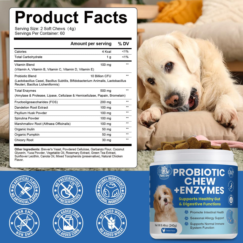 Pawlooza Probiotiques chiens – vitamines essentielles pour l'immunité.