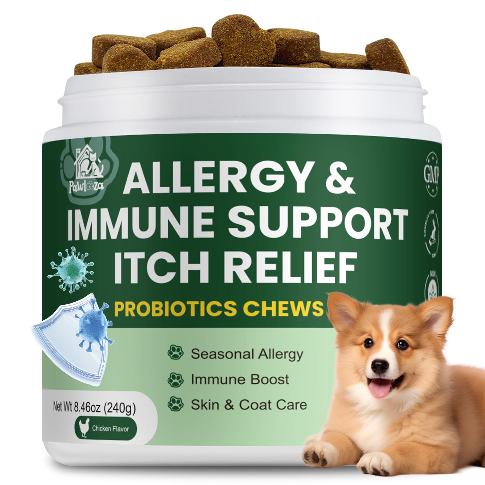 Pawlooza Probiotiques chien: friandises équilibre levures pour un intestin sain.