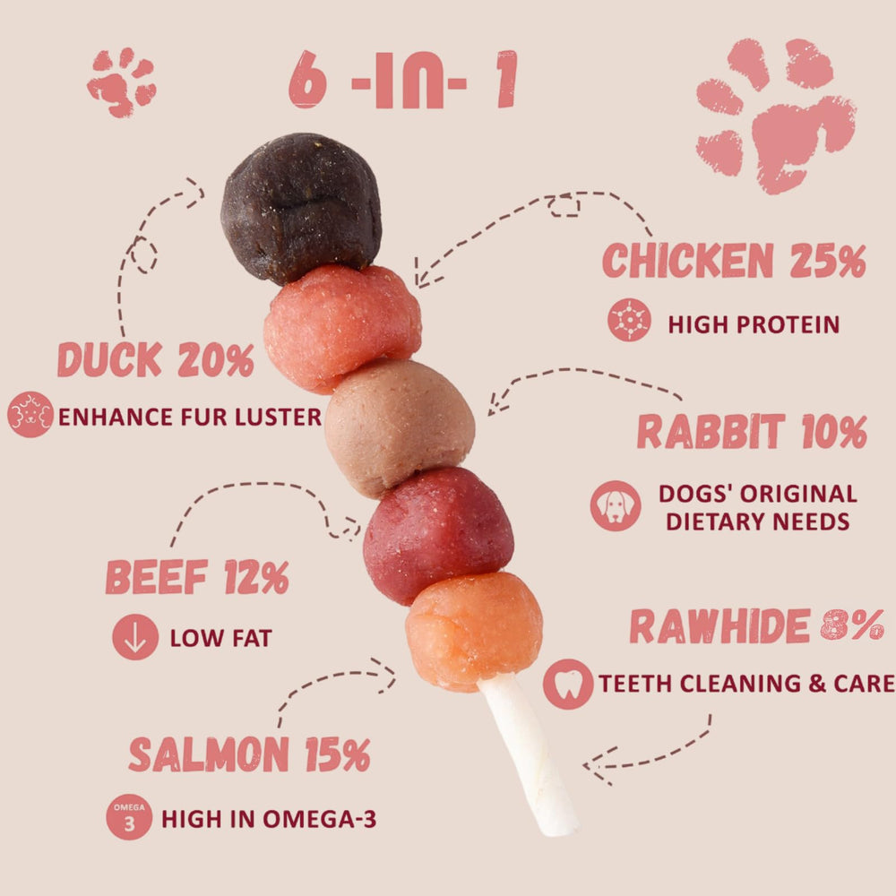 Brochettes Pawmate au canard, source protéique variée pour chiens actifs.