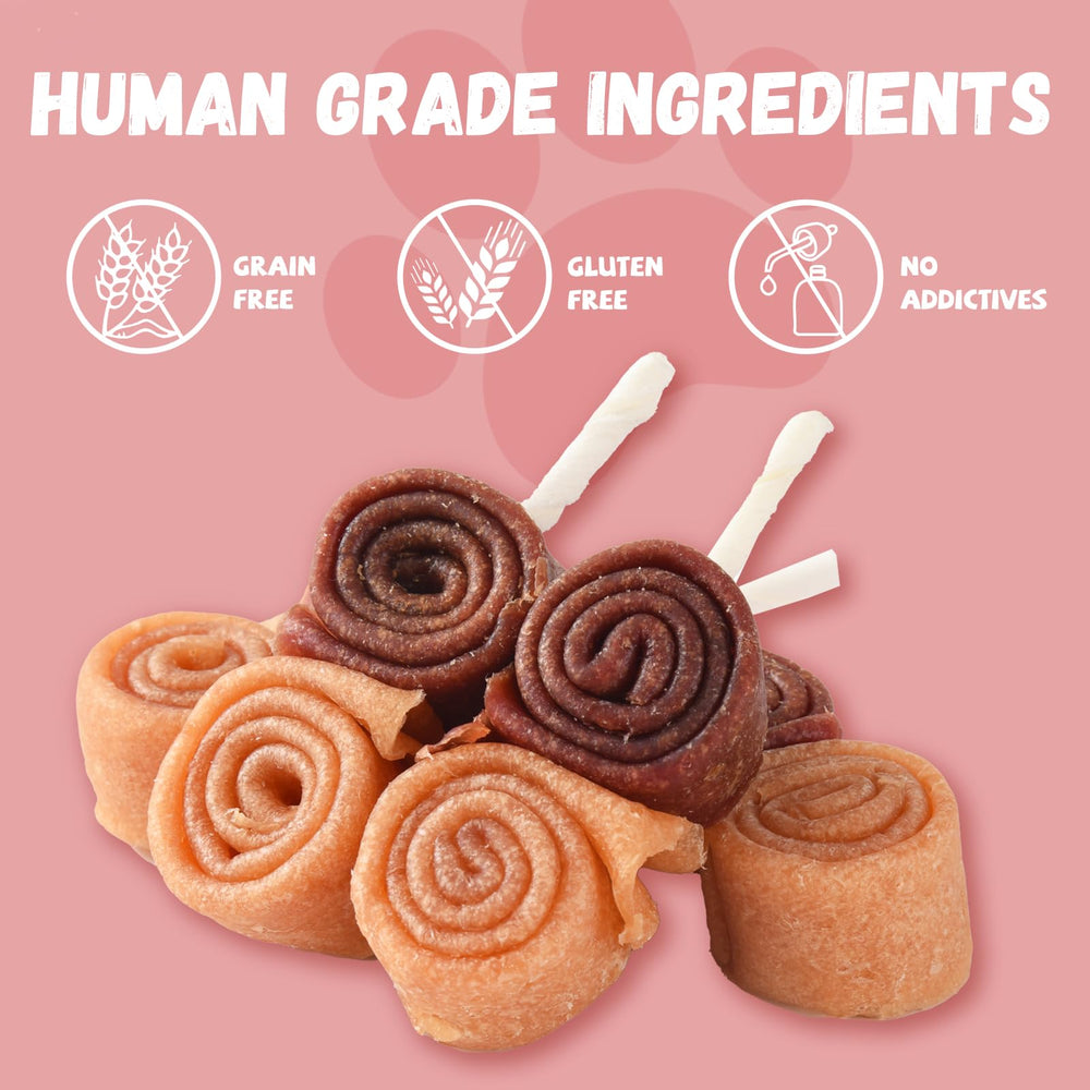 Pawmate ingrédients premium poulet et canard, friandise naturelle pour chiens exigeants.