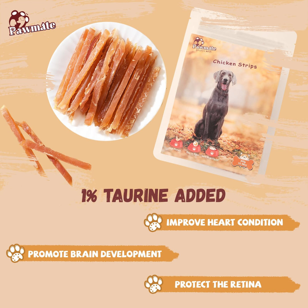 Pawmate jerky poulet – taurine pour une possible vitalité et soutien.