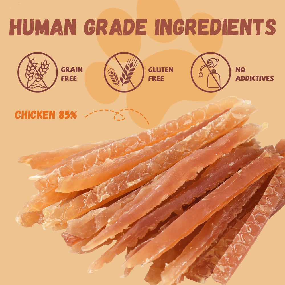 Pawmate jerky poulet – texture douce et naturelle idéale pour chiens sensibles.