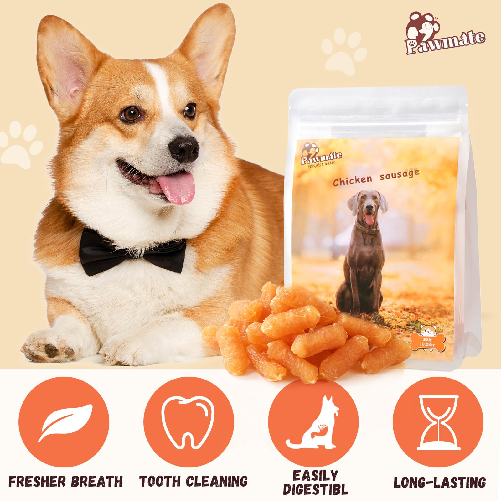 Pawmate Saucisses Poulet taurine ajoutée — peut soutenir l'énergie et la vitalité