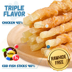 Pawmate snacks poulet cod-proteines, texture savoureuse pour l entraînement.