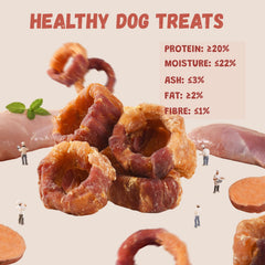 Pawmate Sweet Potato Donuts enrobes-poulet-canard, récompense savoureuse pour l'entraînement.