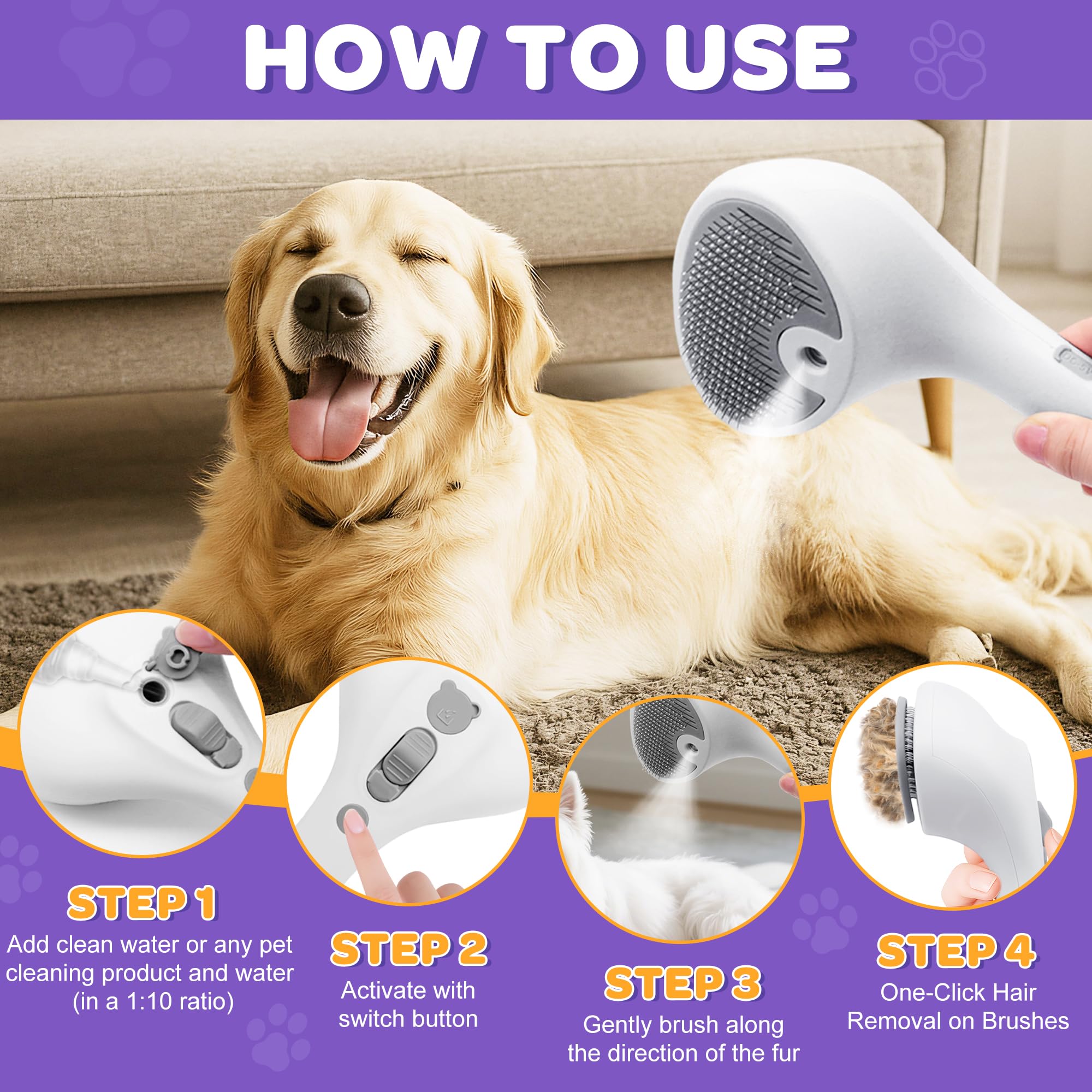 PawsMedal brosse rechargeable pour animaux, toilettage pratique et sans fil.