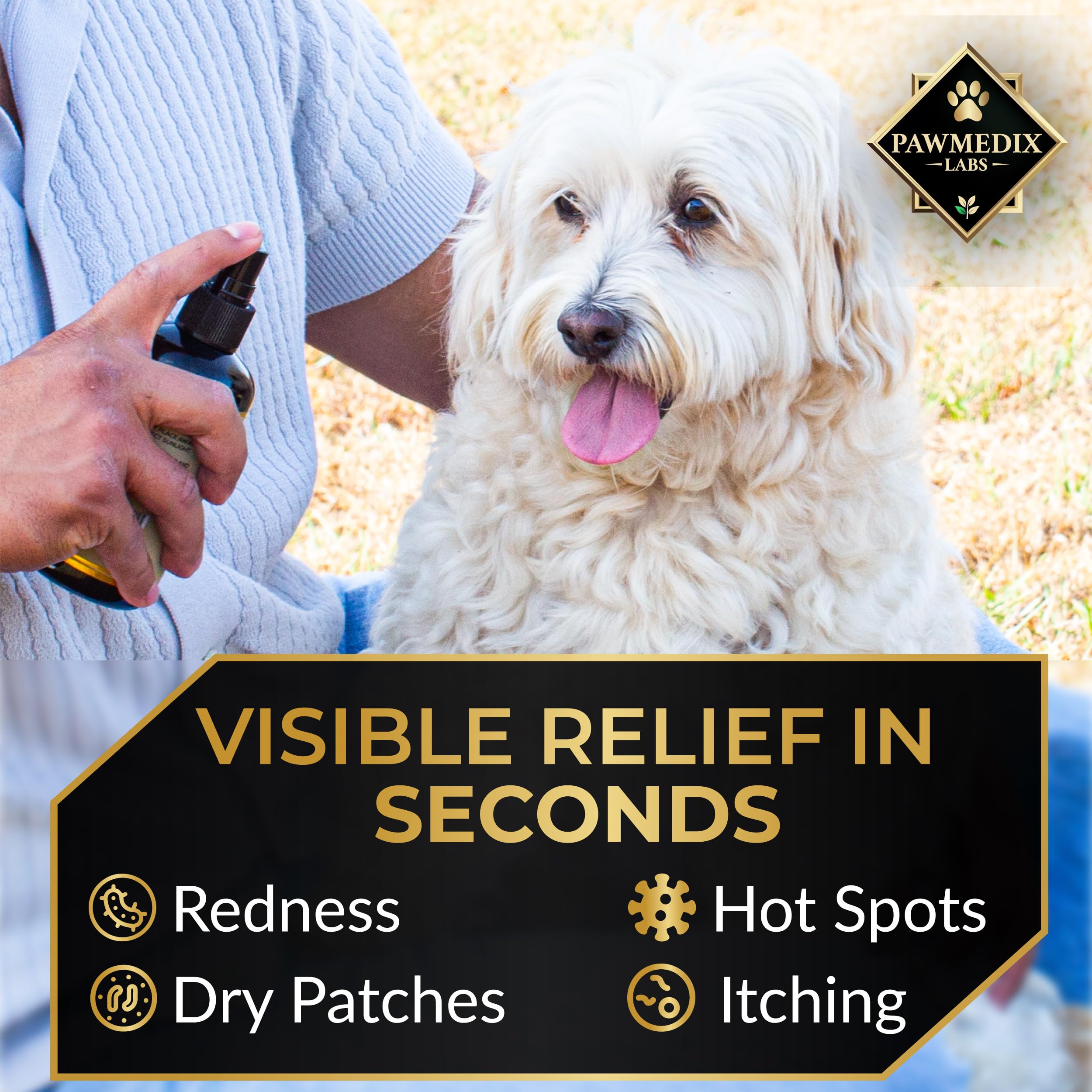 PAWMEDIX LABS — spray anti-démangeaisons pour peau irritée chez chiens et chats.