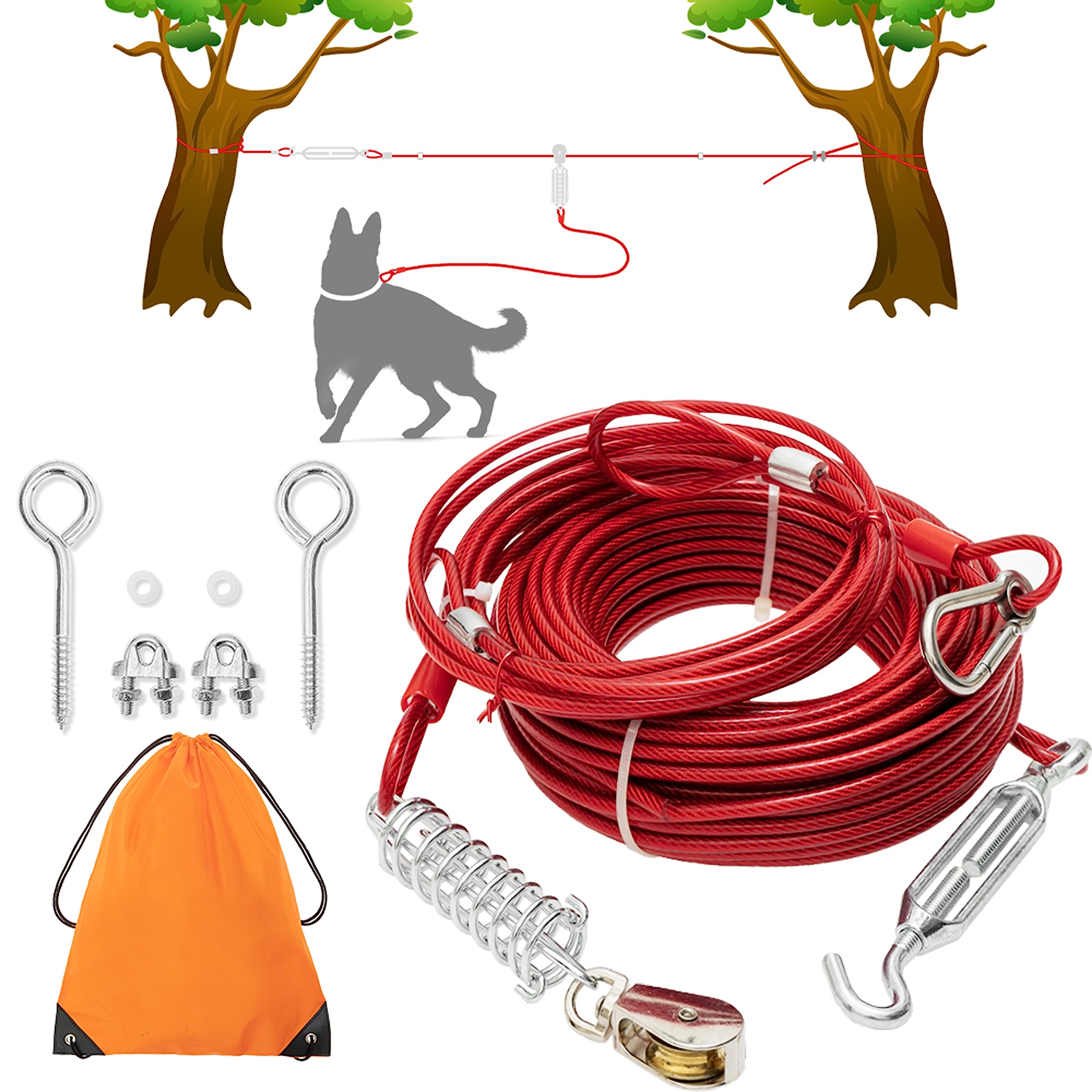 PAWNISAW câble d'attache chien 100 pieds, zone de jeu sécurisée en extérieur.