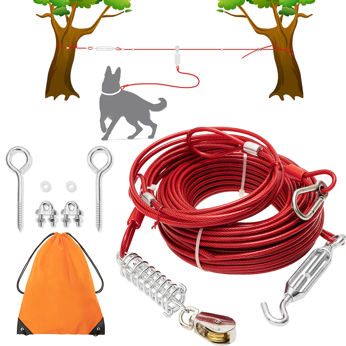 PAWNISAW câble d'attache chien 100 pieds, zone de jeu sécurisée en extérieur.