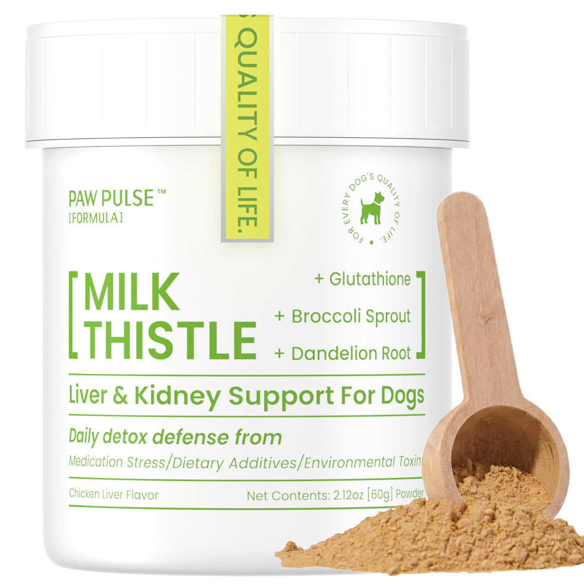 PAWPULSE FORMULA, chardon-marie poudre pour chiens, soutient potentiellement le foie