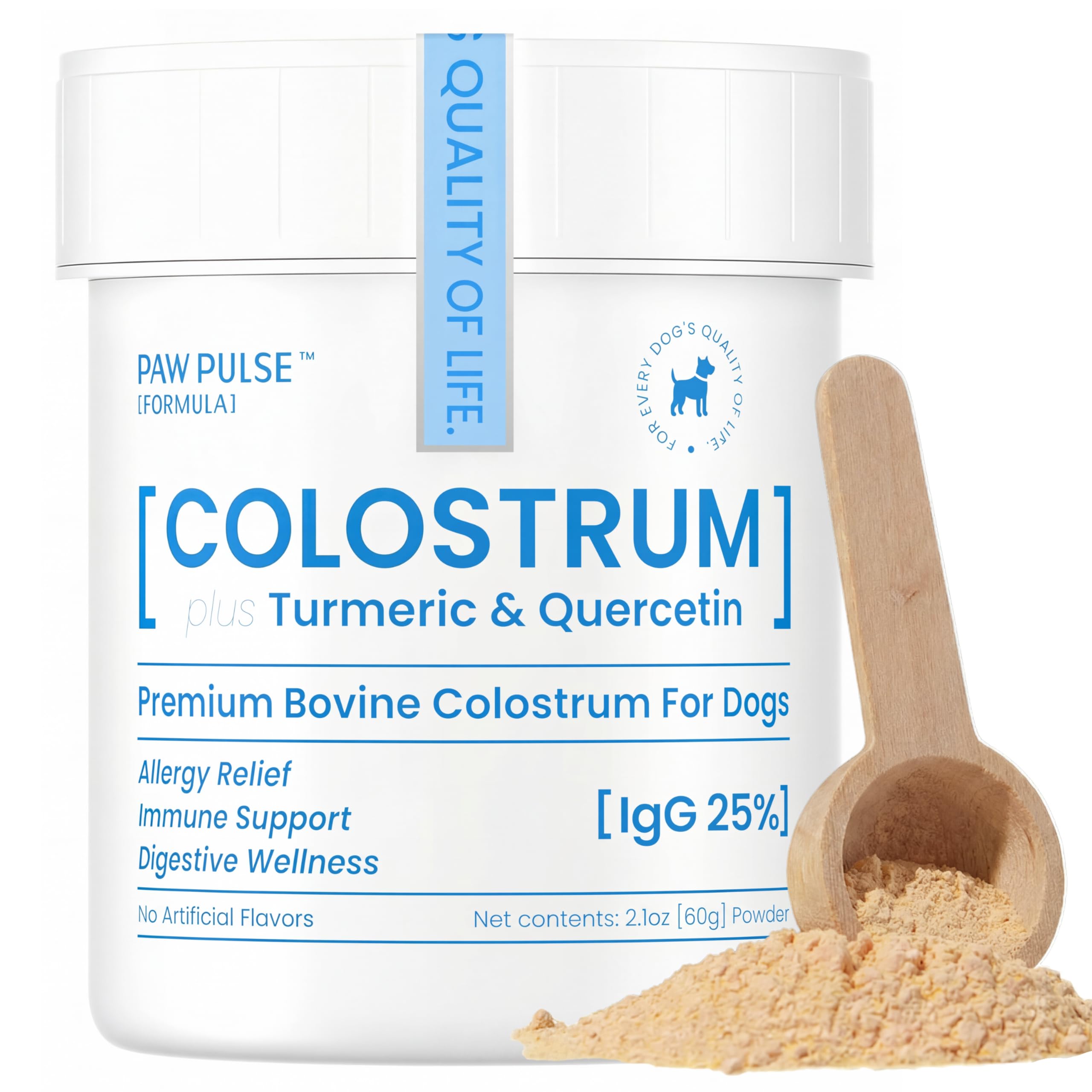 PAWPULSE FORMULA – poudre colostrum et bouteille; soutien immunitaire naturel pour chien.