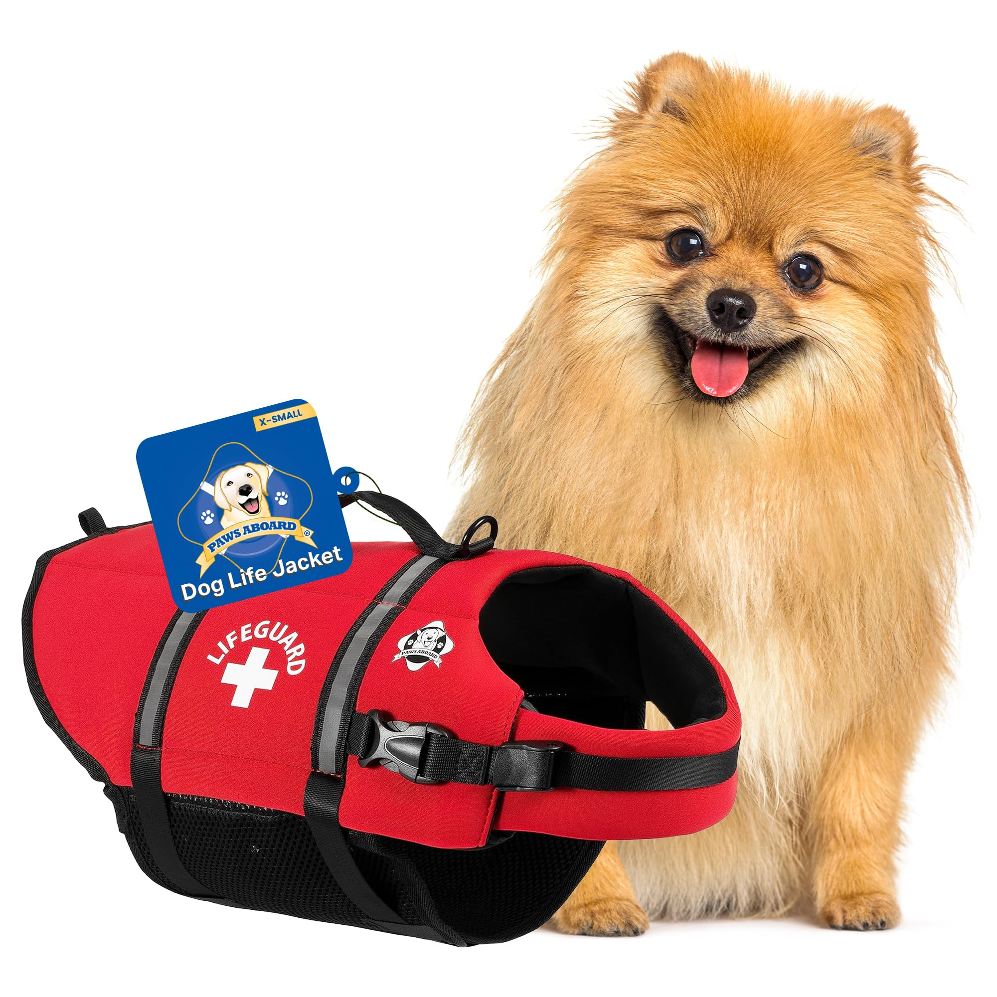 Gilet de sauvetage Paws Aboard rouge XX-Small avec poignée pour transport sûr