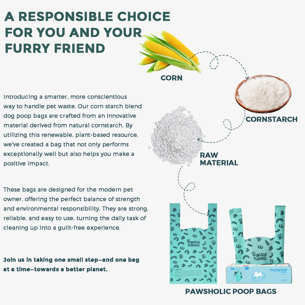 PAWSHOLIC sacs écologiques à base de plantes, polyvalents pour différents déchets.