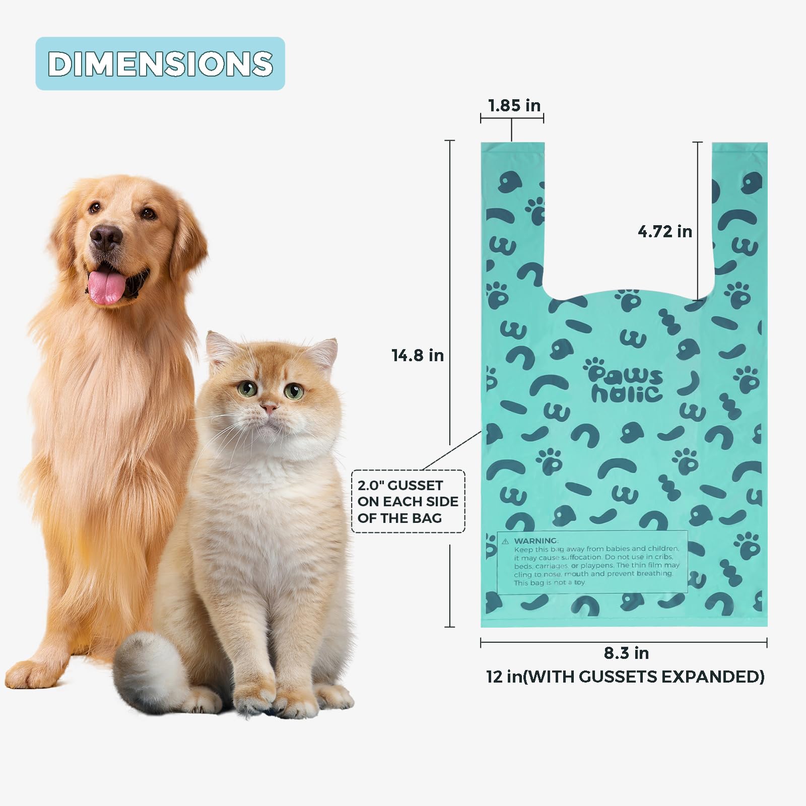 PAWSHOLIC sacs à déchets avec poignée robuste, résistent aux gros déchets.