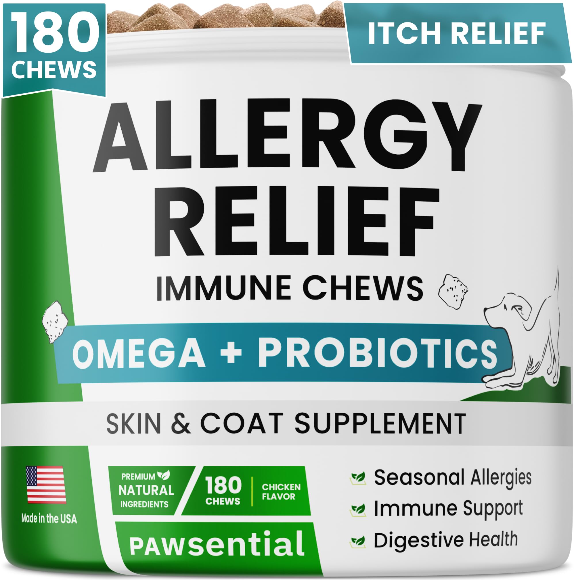 PAWSENTIAL Allergy Relief Chews – emballage prêt à l’emploi pour chiens sensibles