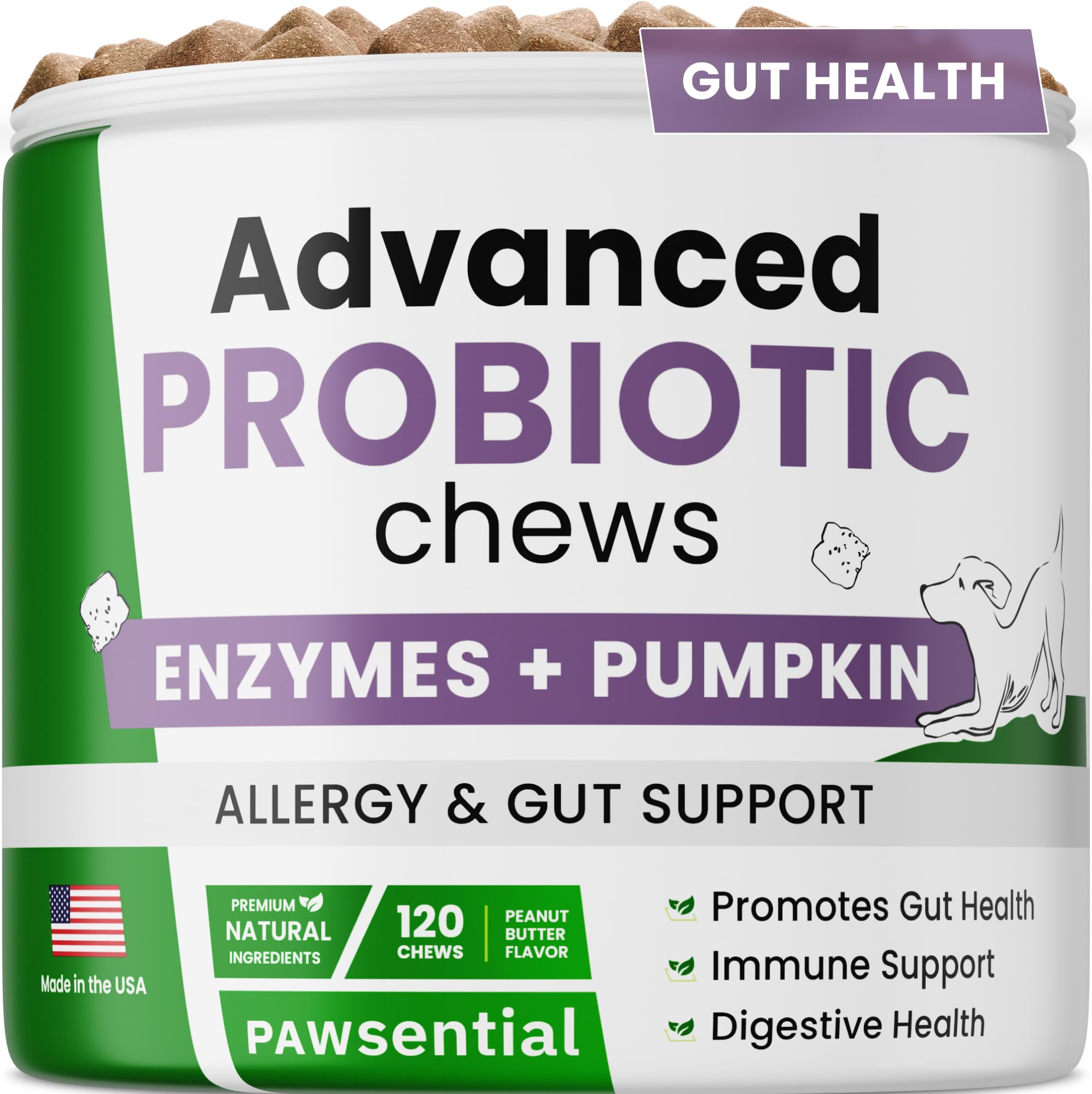 Gommes Probiotiques Pawsential pour digestion efficace et energie du chien