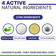 Pawsential No Poo Chews — ingrédients et enzymes favorisant digestion et absorption des nutriments.