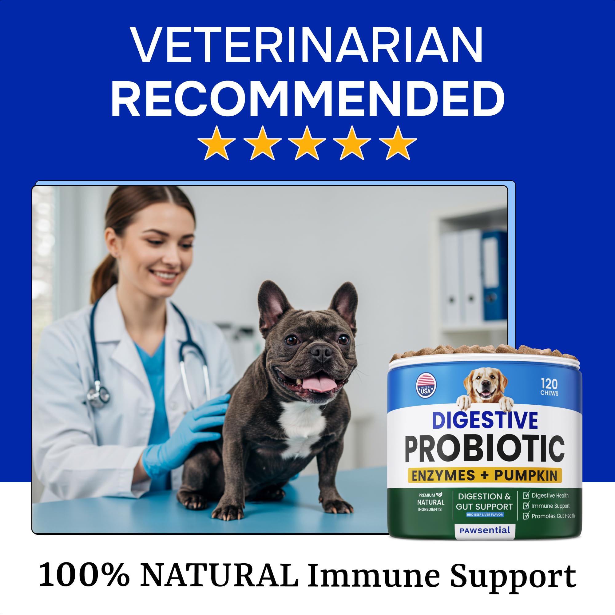 Pawsential Probiotiques Chiens – réduction de l'inconfort digestif et flatulences.