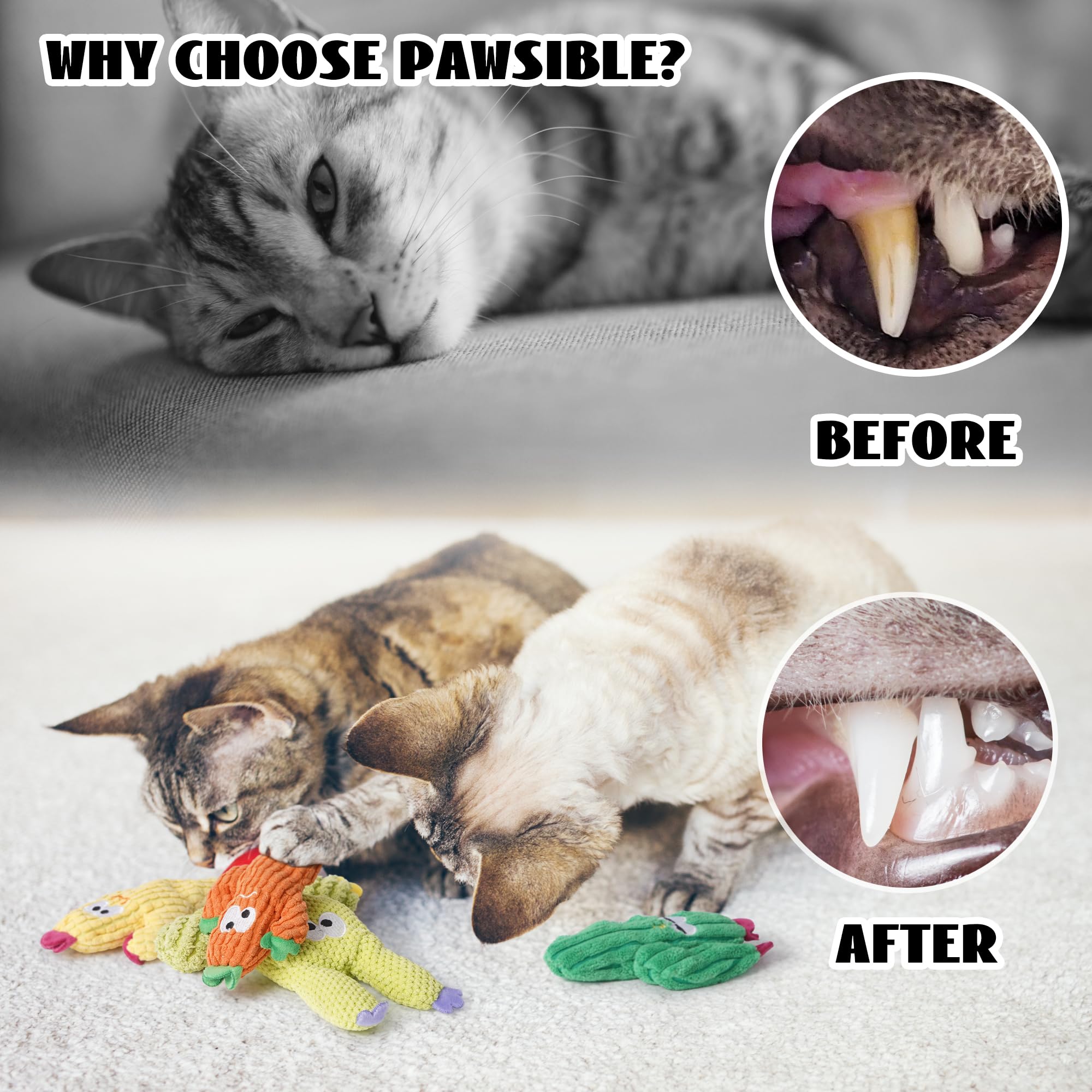 Jouet cactus jaune Pawsible pour chat, stimule le jeu et la curiosité.