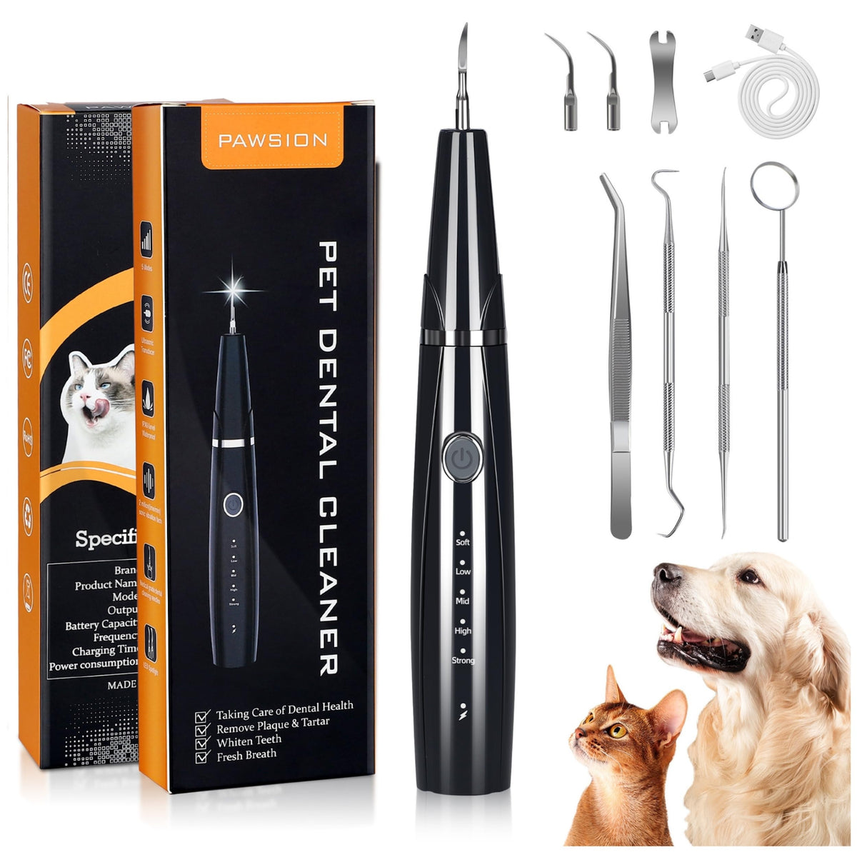 PAWSION nettoyeur dents ultrasonique—élimine la plaque en douceur chez chiens et chats.