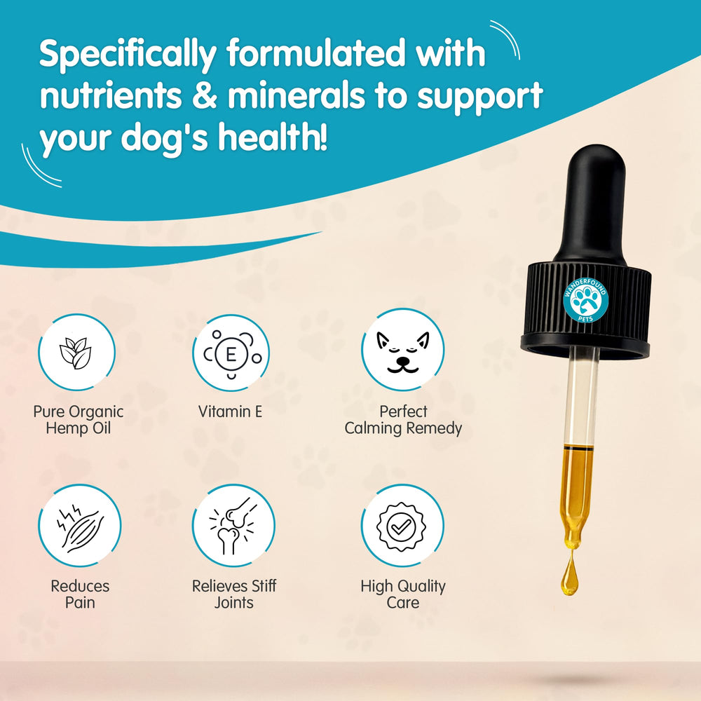 Pawsitive Wanderfound gouttes de chanvre avec pipette pour dosage quotidien et détente.