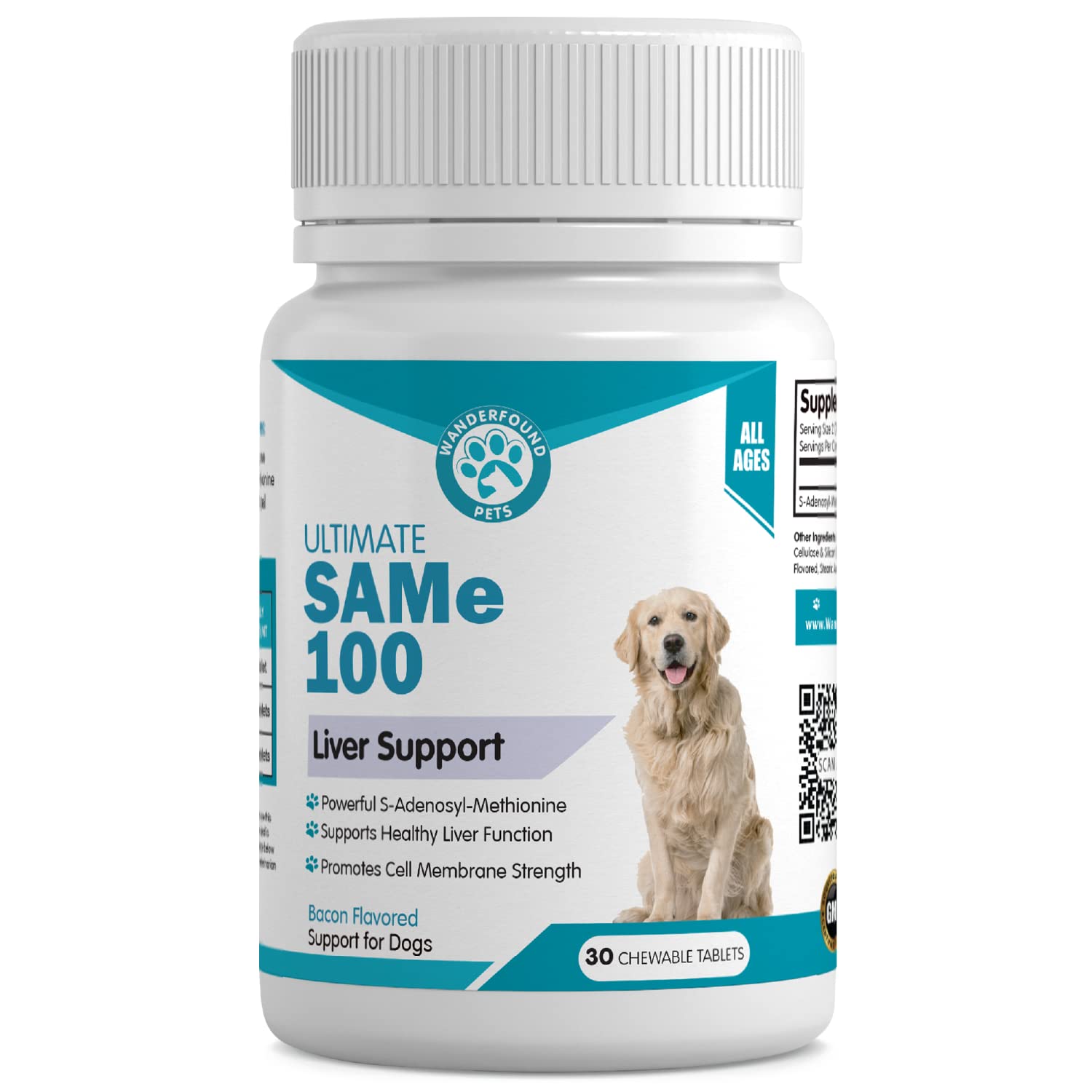 Pawsitive Wanderfound SAME: flacon-tablettes pour chien, soutien potentiel foie et cerveau.