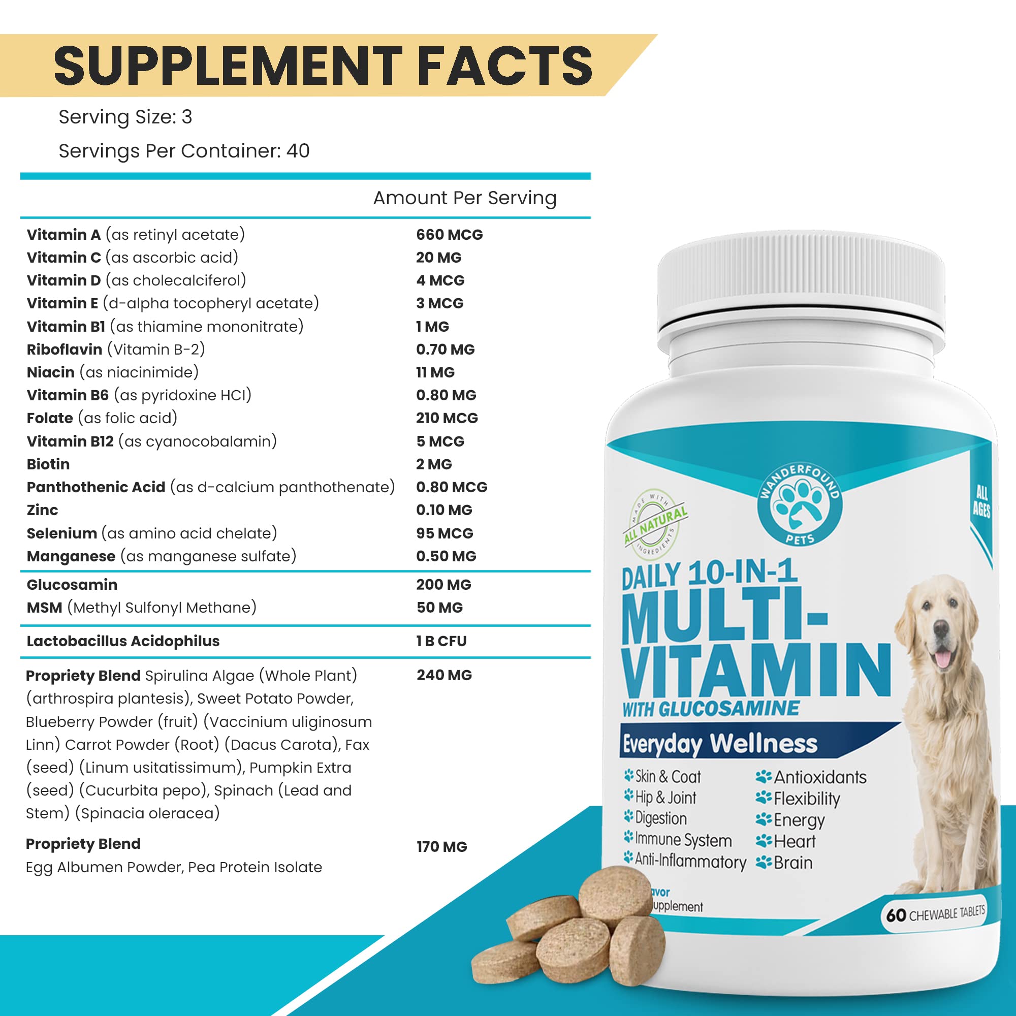 Pawsitive Wanderfound santé cœur et cerveau: nutriments pour vitalité et concentration.