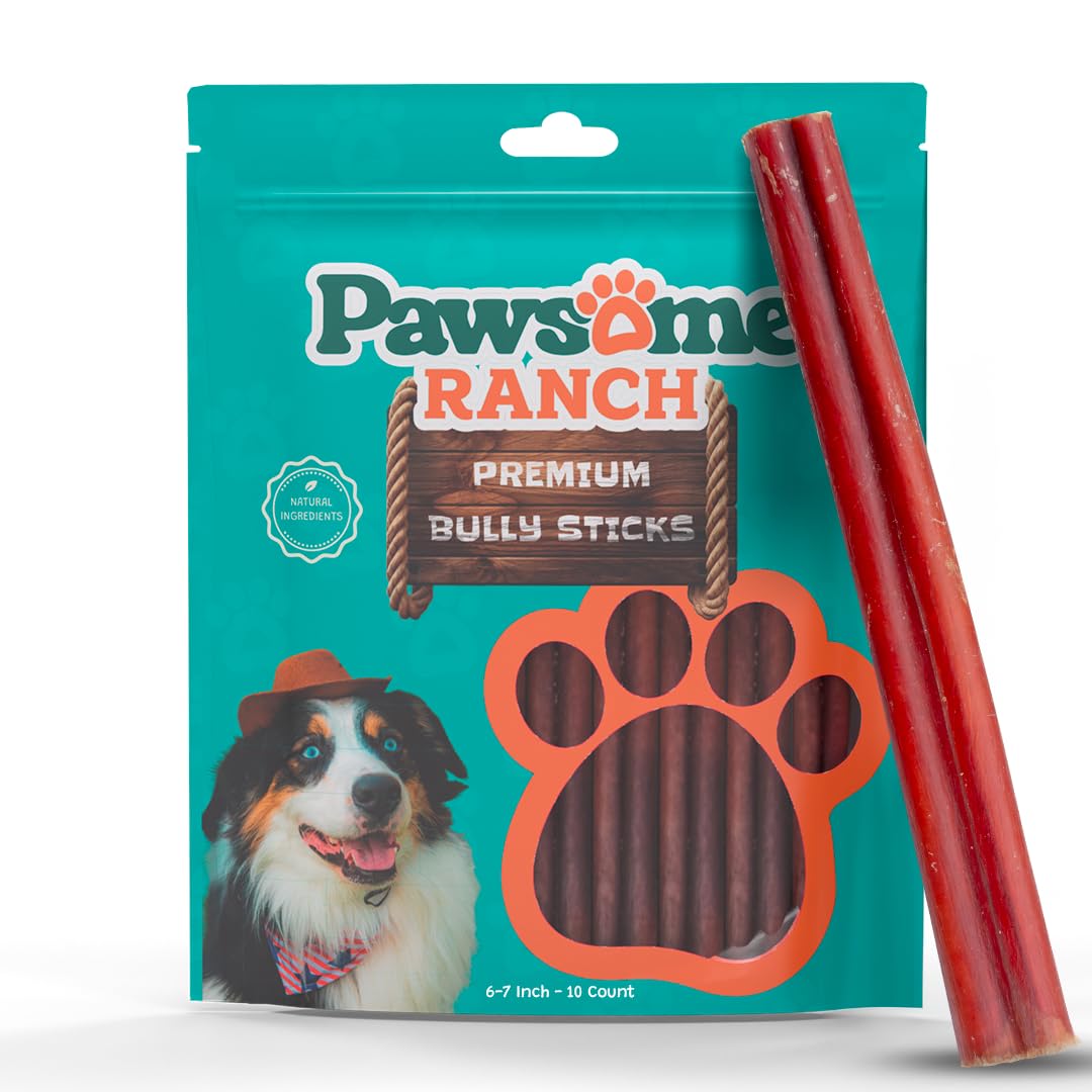 Pawsome Ranch Bully Sticks 6-7 pouces ensemble de 10, mâche longue durée pour chiens.