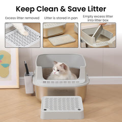 PAWSPIK boîte-litière avec couvercle acier inoxydable, confinement efficace des odeurs.