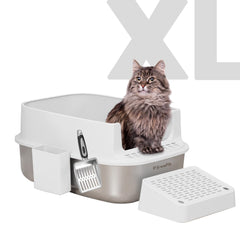PAWSPIK boîte-litière enclos XL acier inoxydable, espace généreux pour chats adultes.