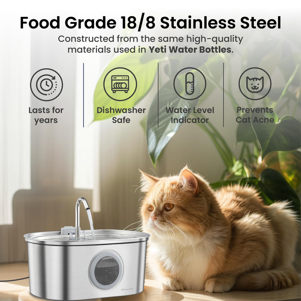 Pawspik fontaine chat, grande capacité 135 tasses pour plusieurs animaux.