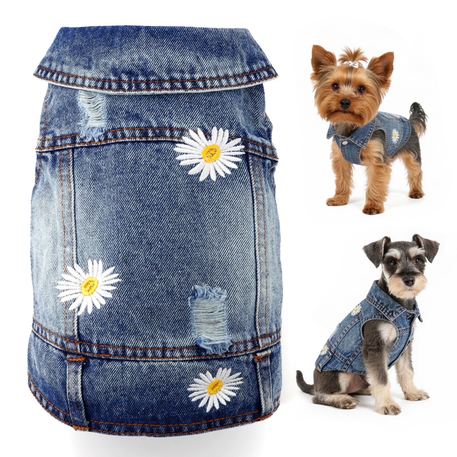 Pawstrip manteau chien denim daisy : style vintage et confort pour promenades.