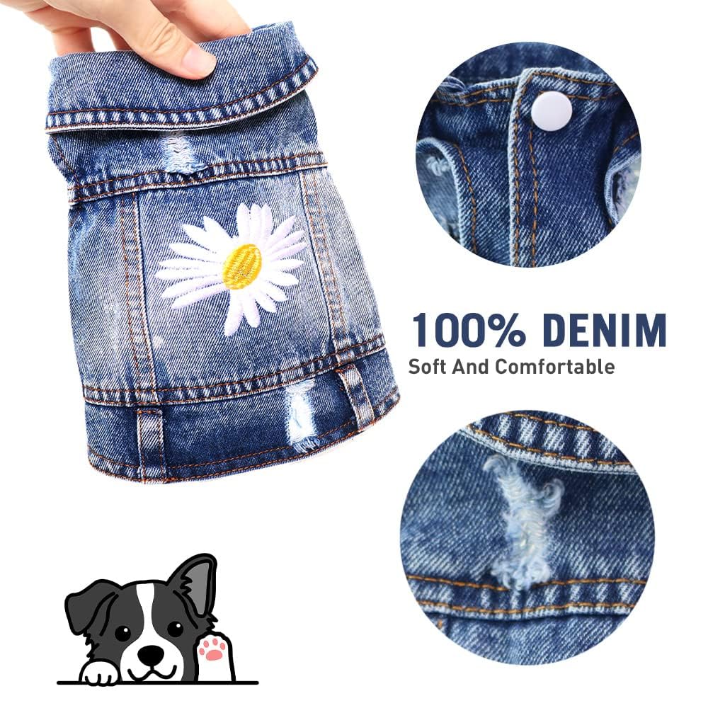 Pawstrip Veste Denim Chien Vintage Col Revers pour petits chiens chic.