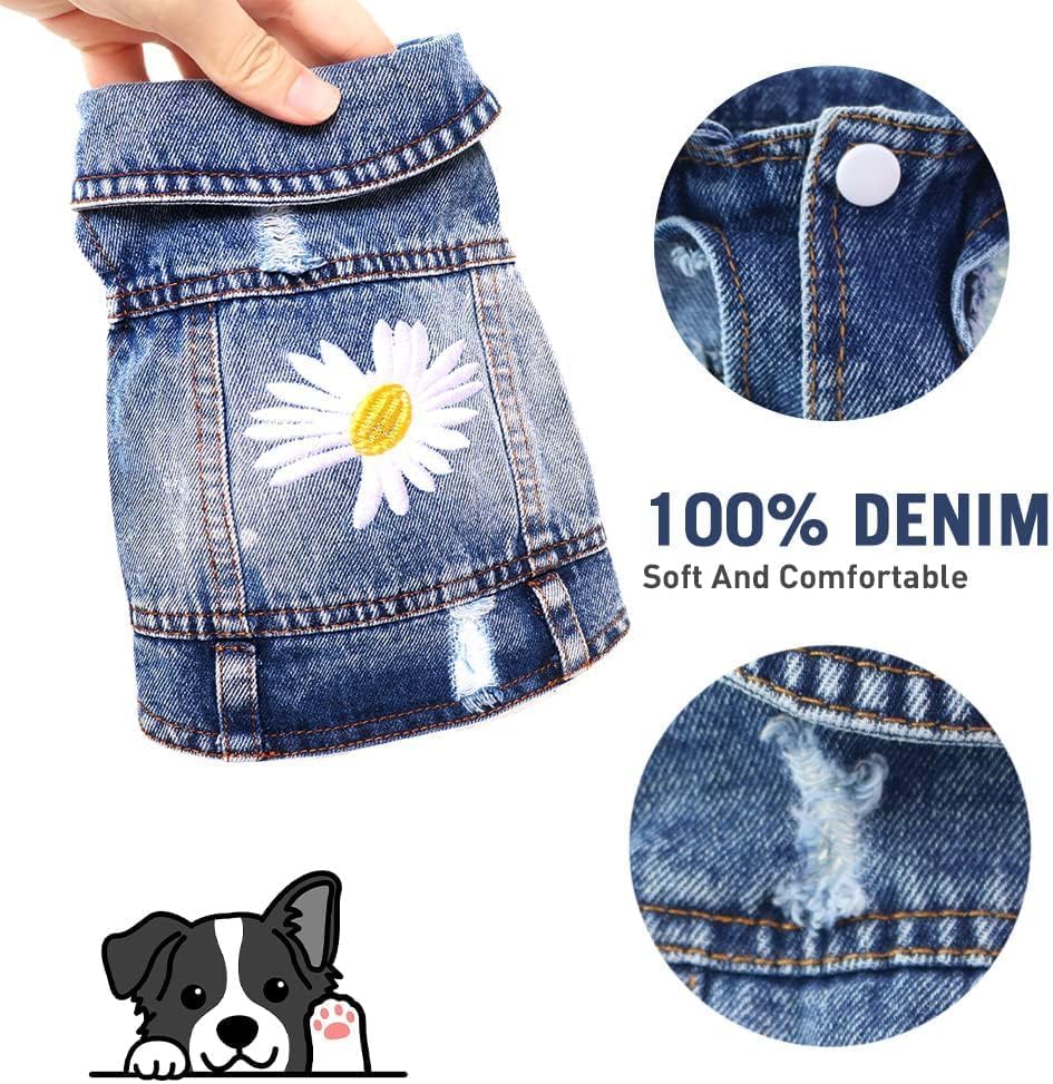 Veste Pawstrip en jean pour chien, détails doux et denim résistant.