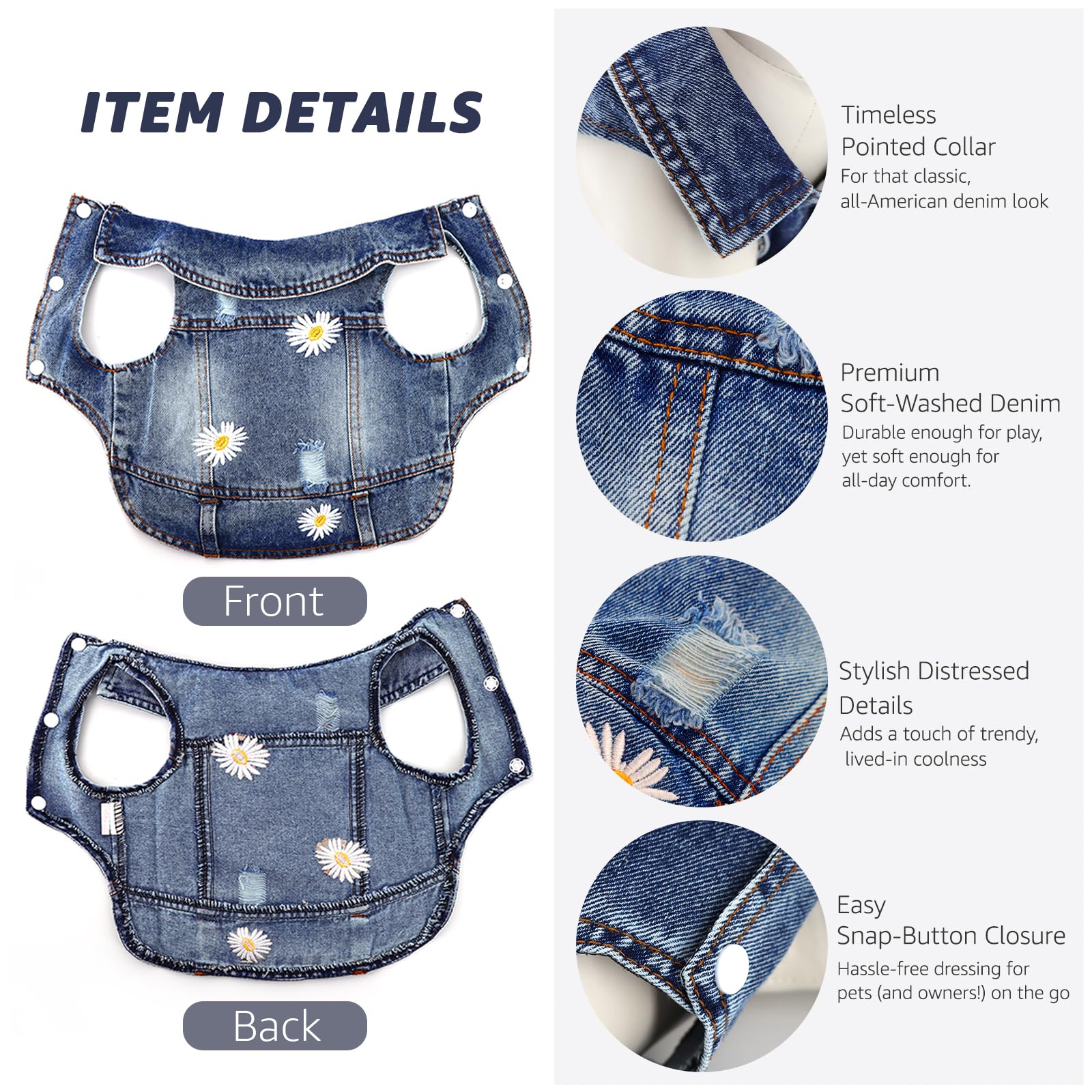 Pawstrip veste jean petit chien daisy broderie : enfiler facilement, look tendance.