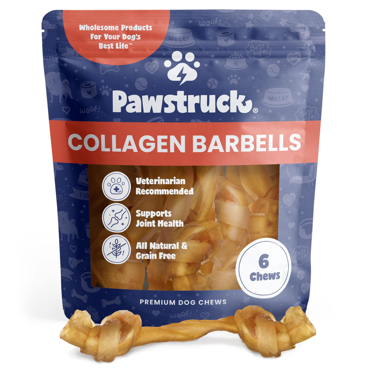 Pawstruck barres collagène pour chien, friandise durable pour mâcher et divertir.