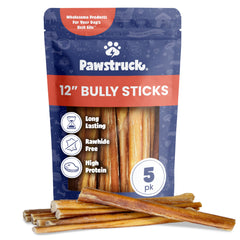 Pawstruck bâtonnets pizzle boeuf 12 pouces pack5 – texture naturelle et durable.