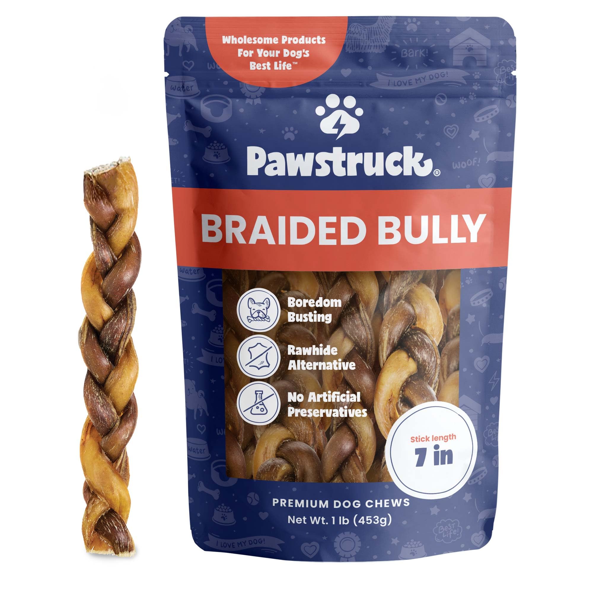 Pawstruck batons bully 7 tresses packshot – friandise naturelle et durable pour chiens