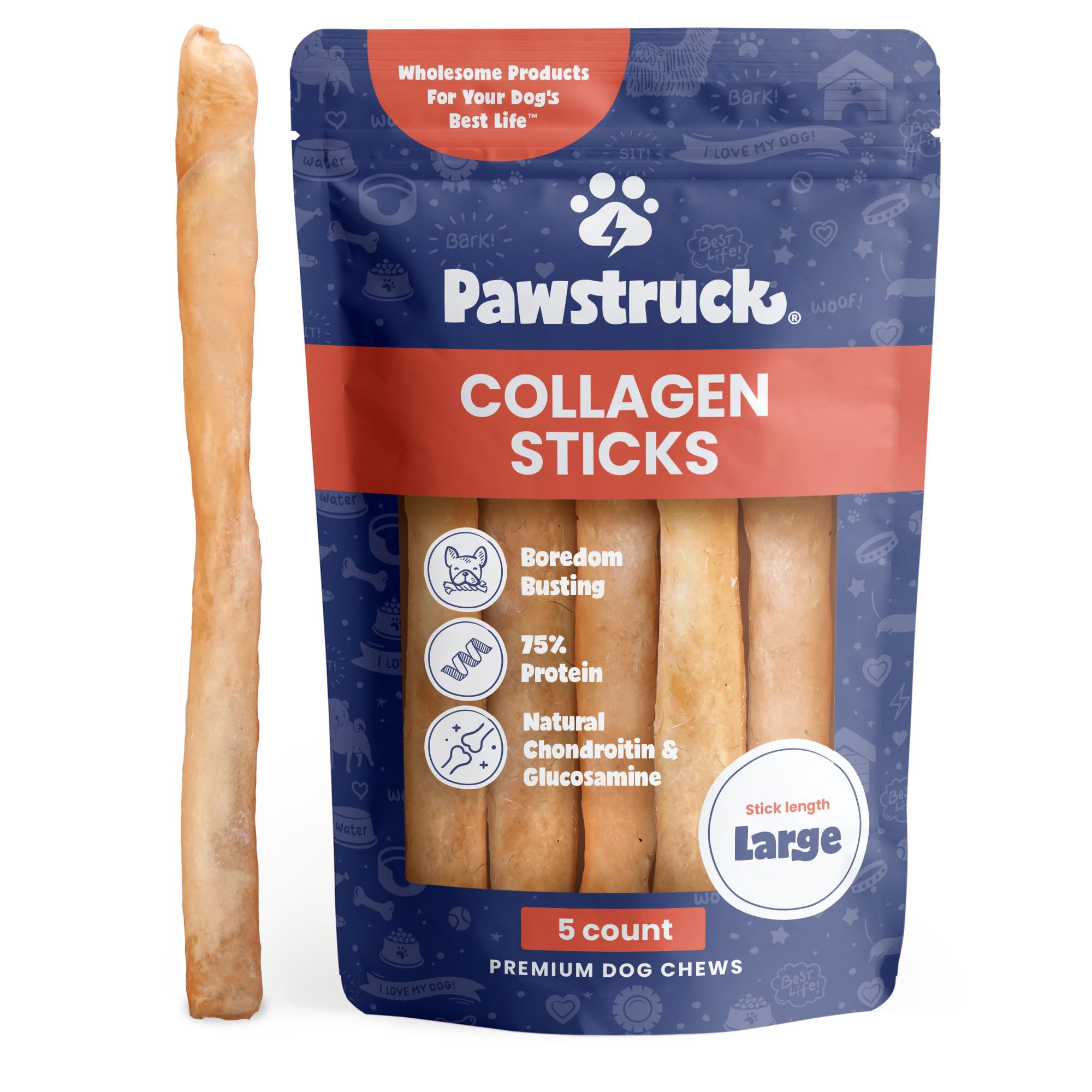 Pawstruck bâtons collagene chien 12 pouces: mastication durable et soutien articulation.