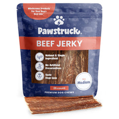 Friandise Pawstruck boeuf jerky, tranches 4-6 pouces, récompense savoureuse.
