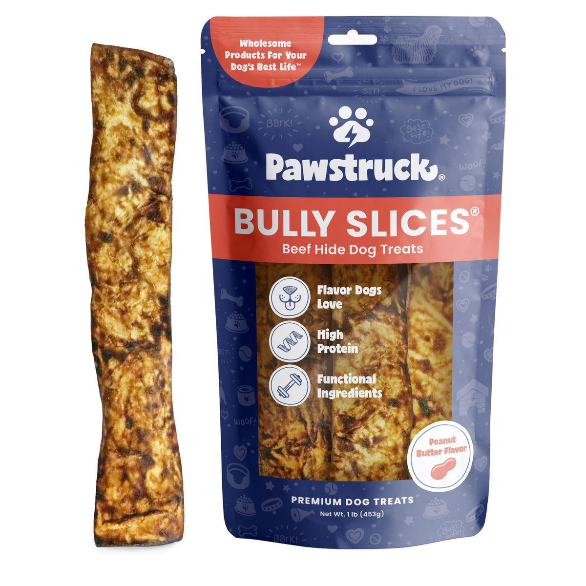Pawstruck Bully Slices paquet 1 lb, récompense durable pour chien