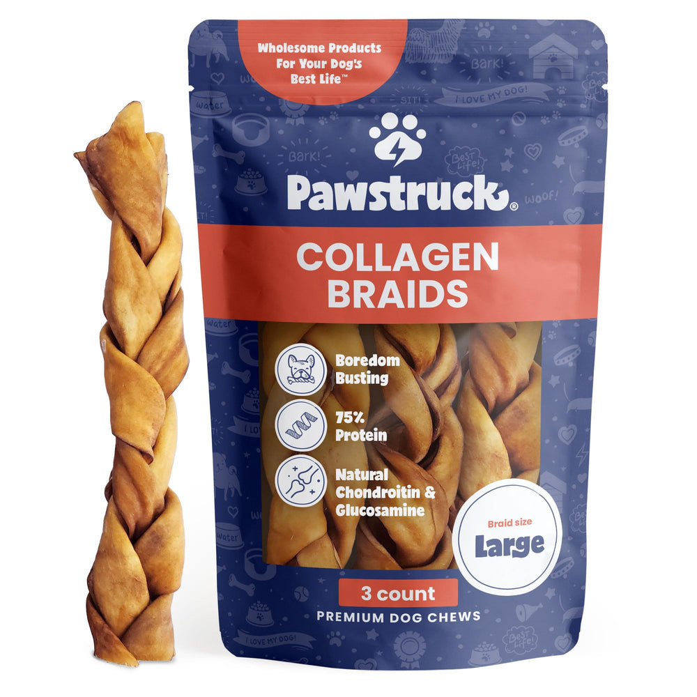 Pawstruck fil collagene chien longue duree, mastication durable et soutien articulaire.