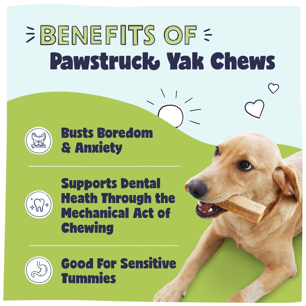 Friandise Pawstruck Fromage Yak Naturel, trois ingrédients simples pour une mastication naturelle.