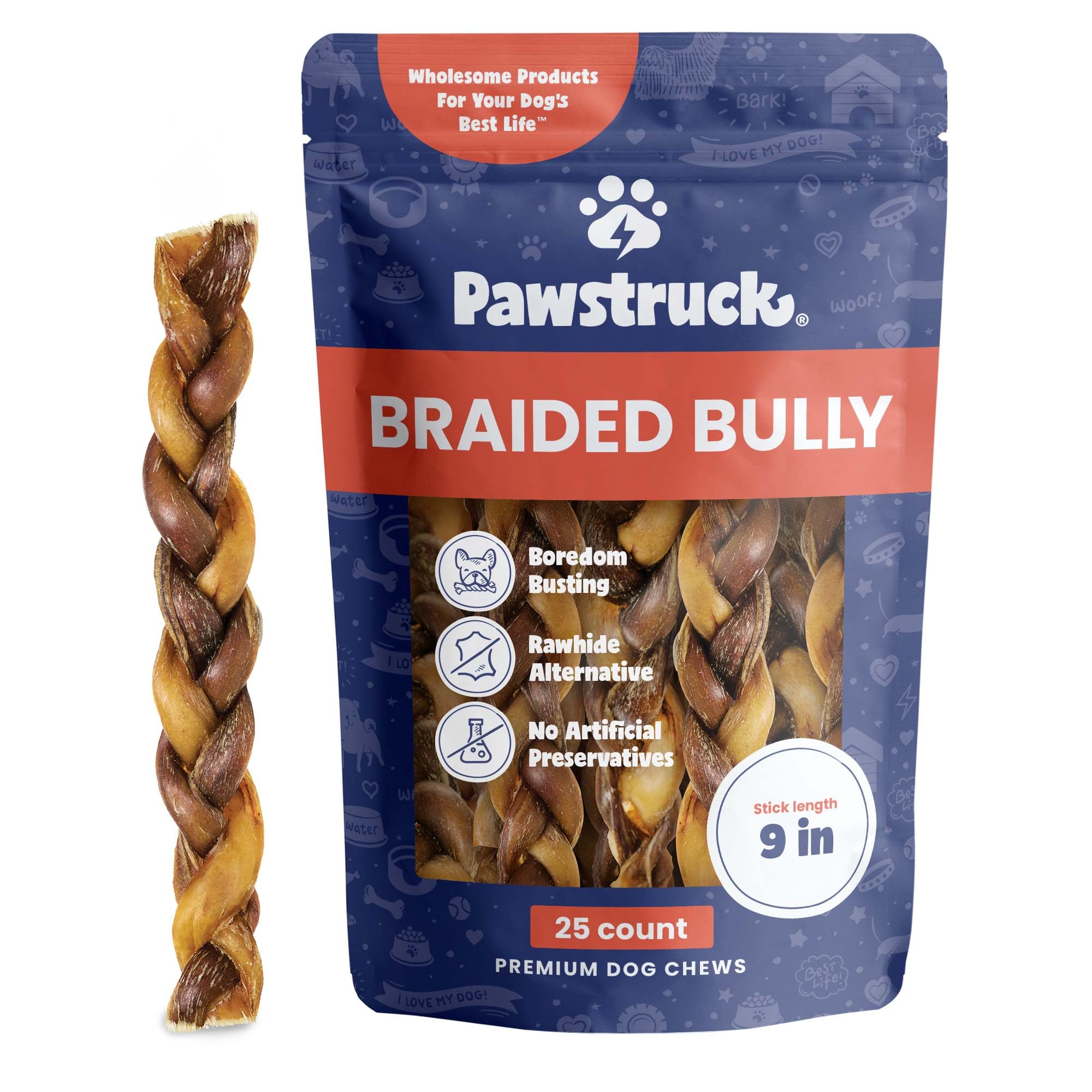 Pawstruck Naturel baton tresse boeuf emballage durable pour chiens actifs