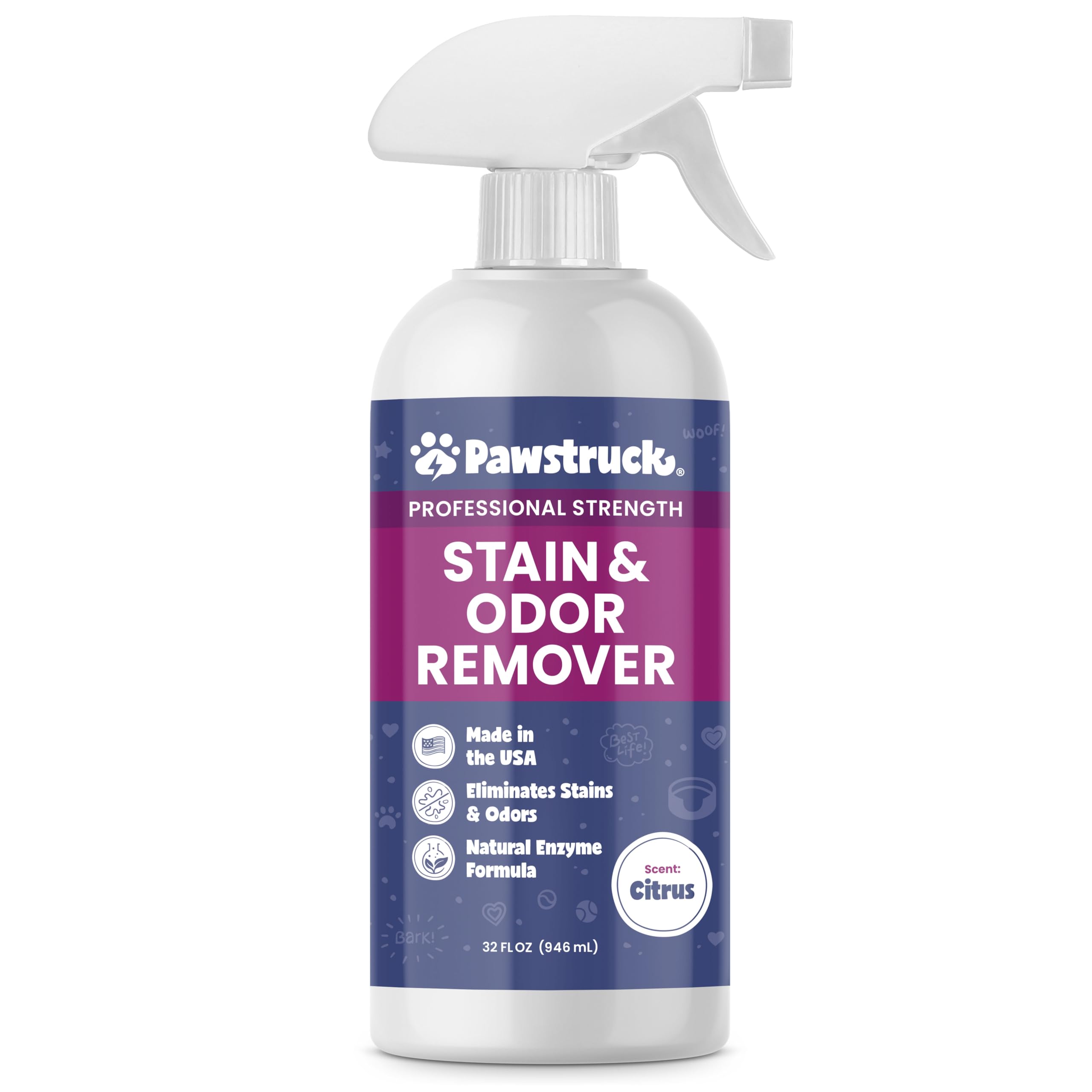 Pawstruck nettoyant enzymatique professionnel en bouteille 32 oz, élimine taches et odeurs efficacement.