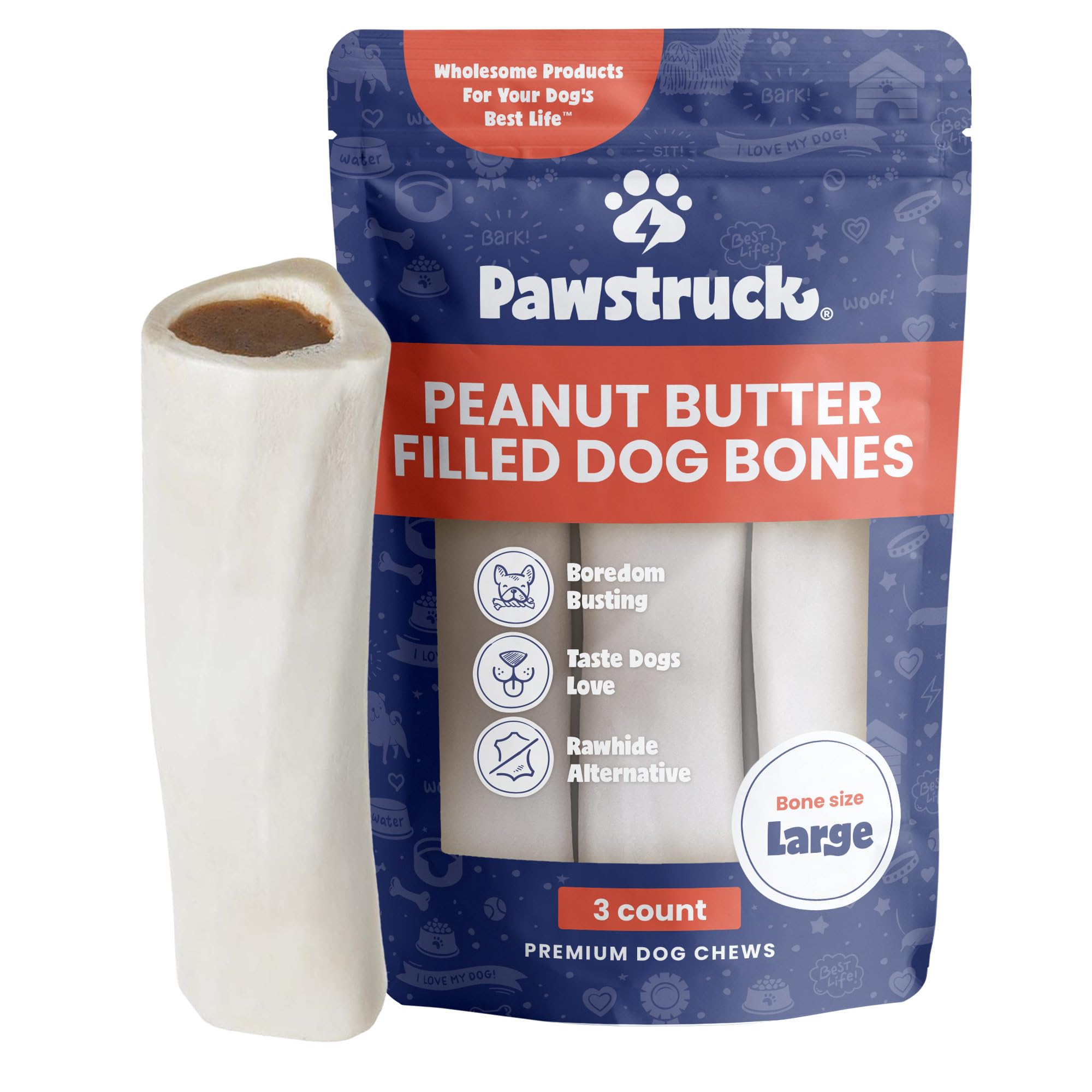Pawstruck os blanc rempli cacahuète 5-6 pouces pour mâchage durable